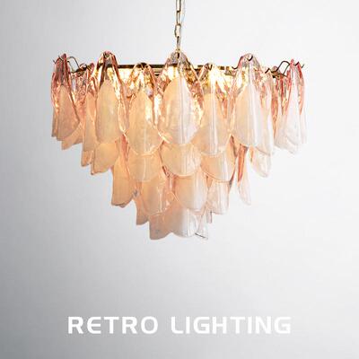 奢拉诺吊灯客厅复古手工浪漫中古主粉色花瓣穆拉诺Murano玻璃穆拉