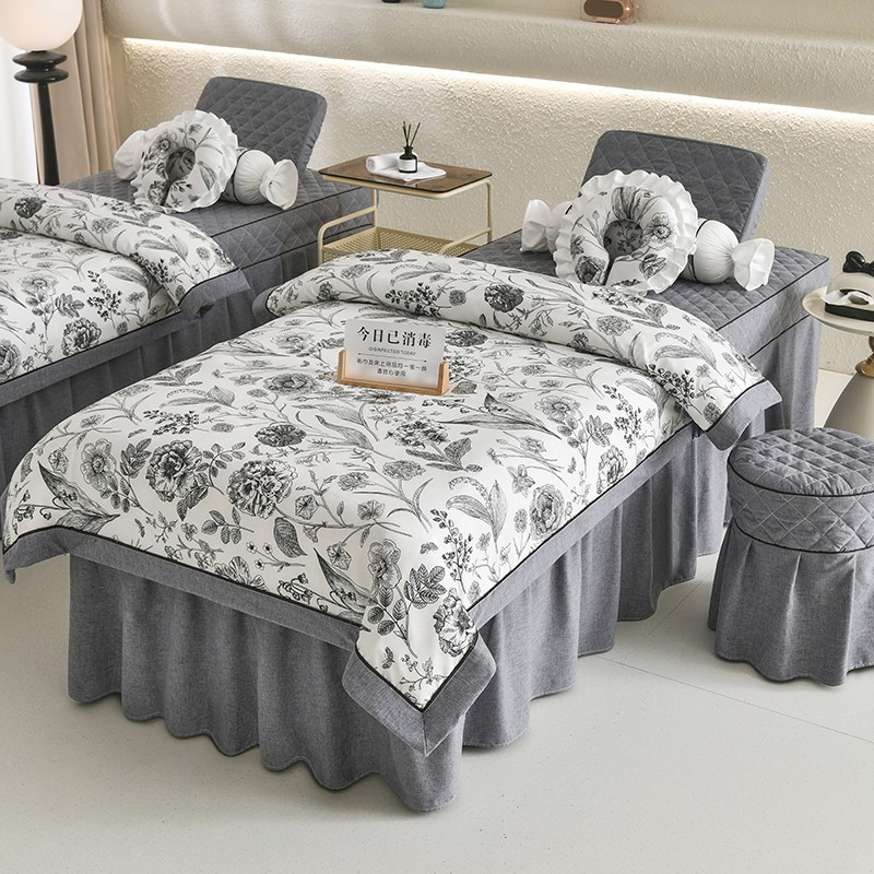 法式覆古美容床罩四件套轻奢风黑色按摩美容院Z床罩套定制