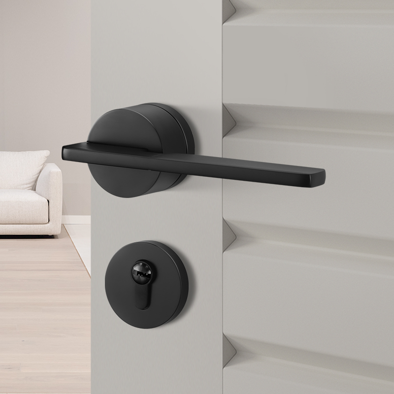 黑色室内卧室房门锁房间家用实木门把手锁具分体R磁吸通用型静音