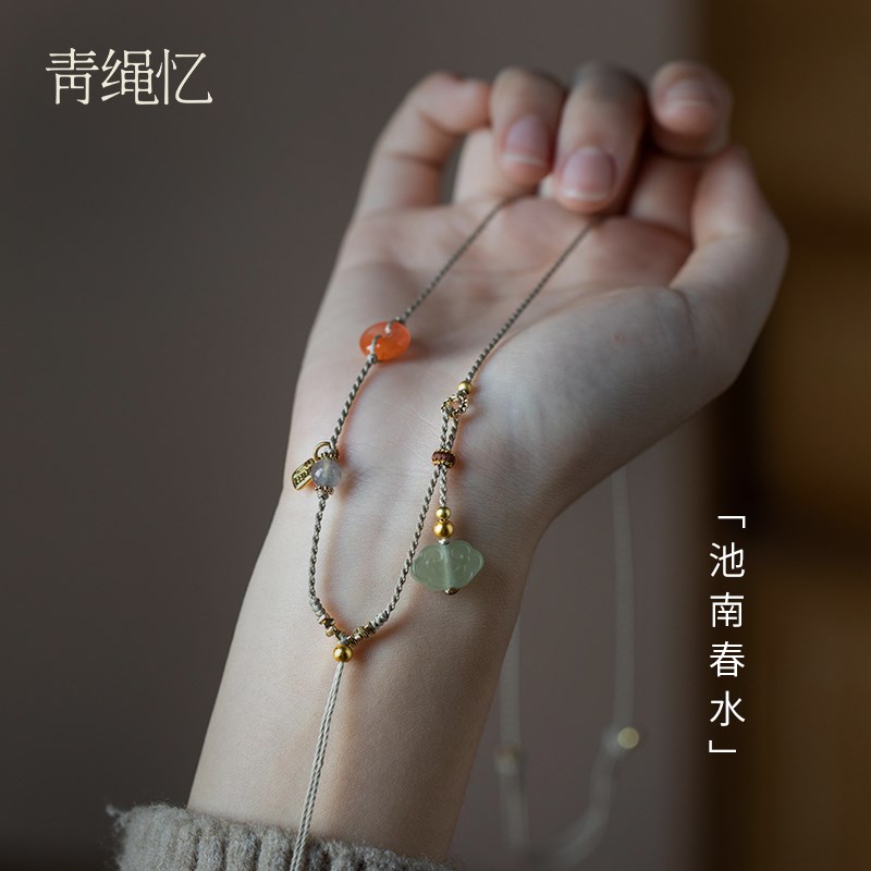 纯手工编b织多宝吊坠绳细款新中式可调节挂绳天然和田玉挂脖挂件
