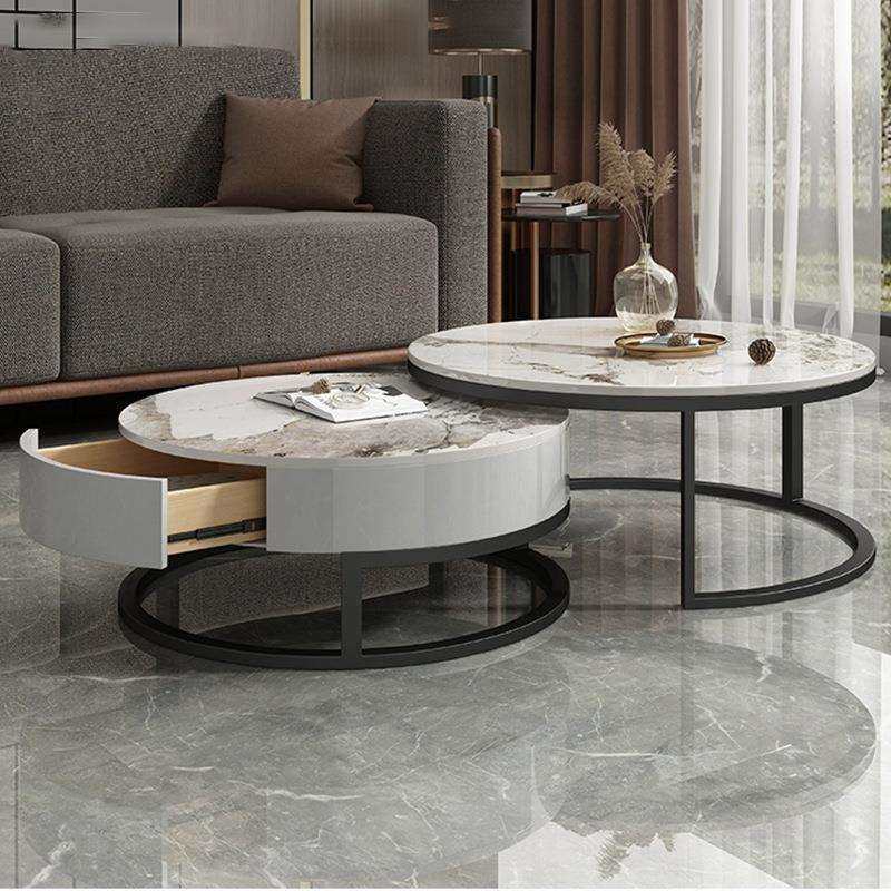 北欧轻奢不锈钢镀金岩板大小户型圆茶几简约现代组合字母折叠茶几