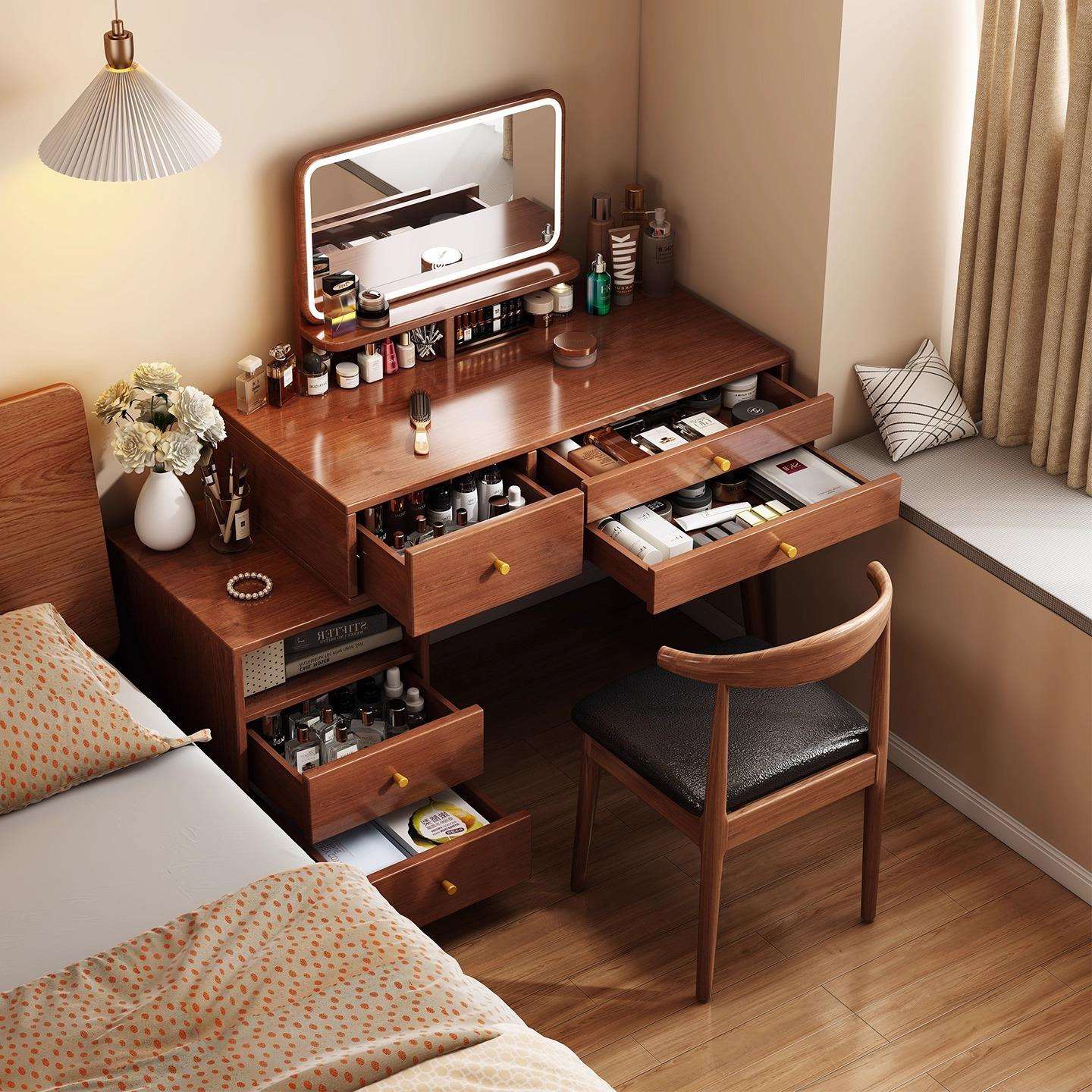 新中式梳妆台家用2025新款小户型化妆桌斗柜一体床头置物收纳柜子