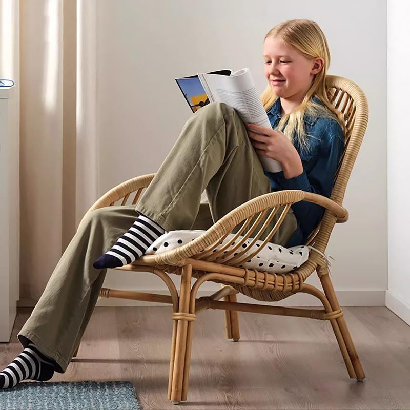 北欧印尼天然藤椅午休懒人藤编沙发椅阳台客厅家用儿童靠背逍遥椅