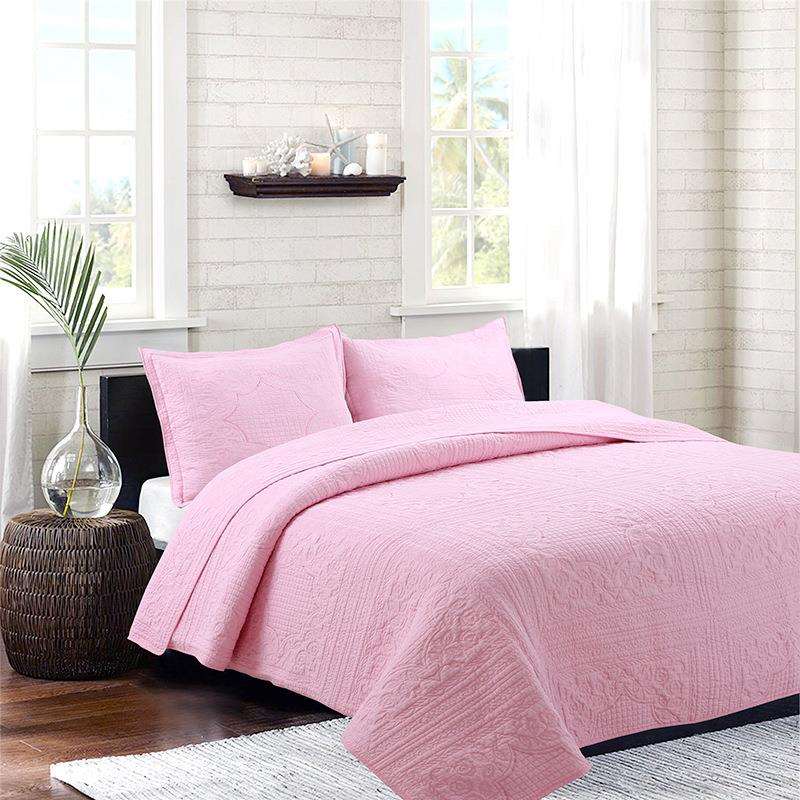 2020厂家方块花角绗缝水洗床上用品印花绗缝棉质三件套