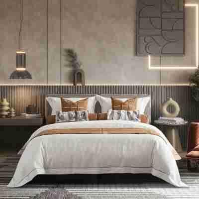 现代样板房样板间简约床品家具展厅简约软装展示床上用品多件套