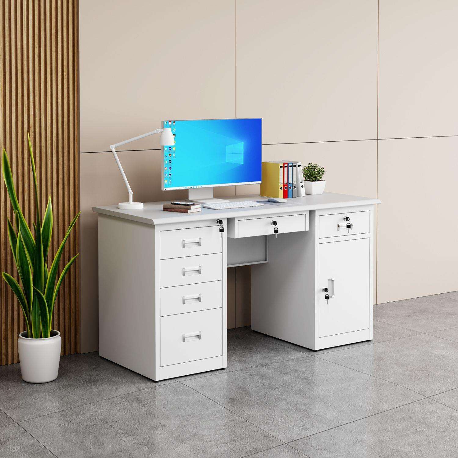 加厚钢制办公桌1.2米1.4米员工财务职员电脑桌带锁抽屉单人写字台