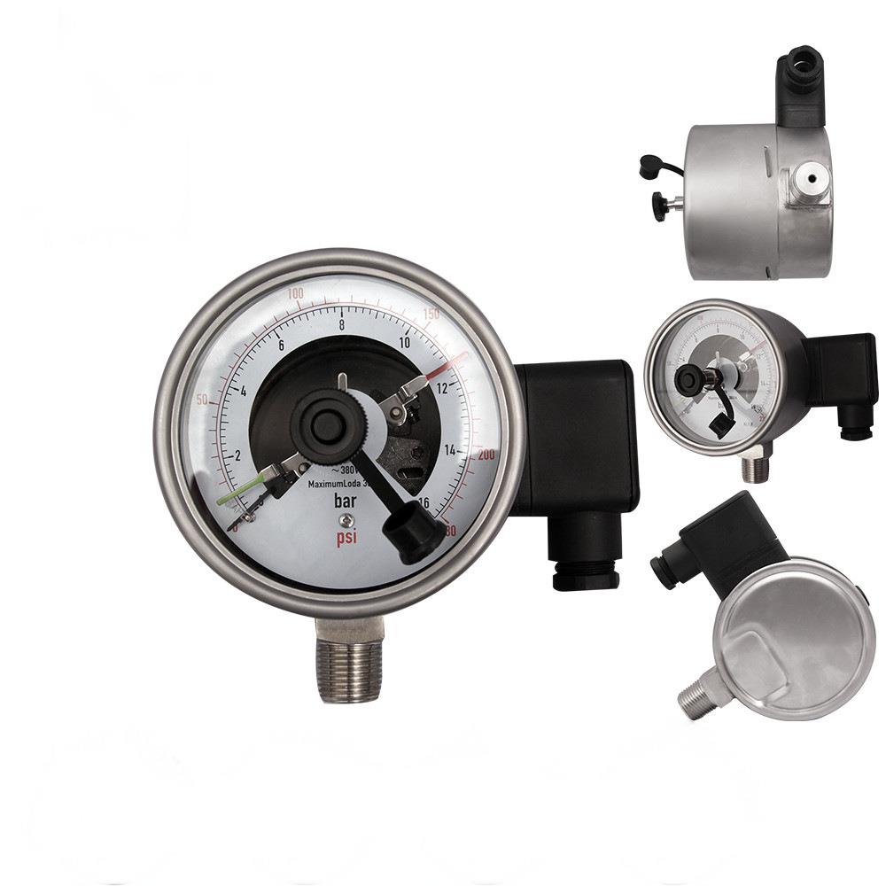 100mm电接点式压力表 全不锈钢耐震压力表