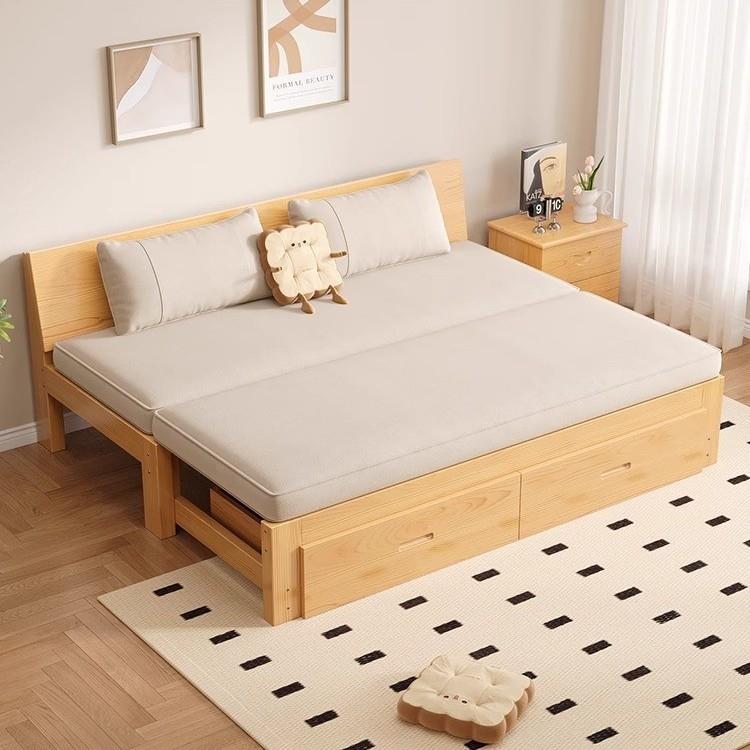 实木沙发床一体两用可折叠多功能单人伸缩一体客厅实木折叠床沙发