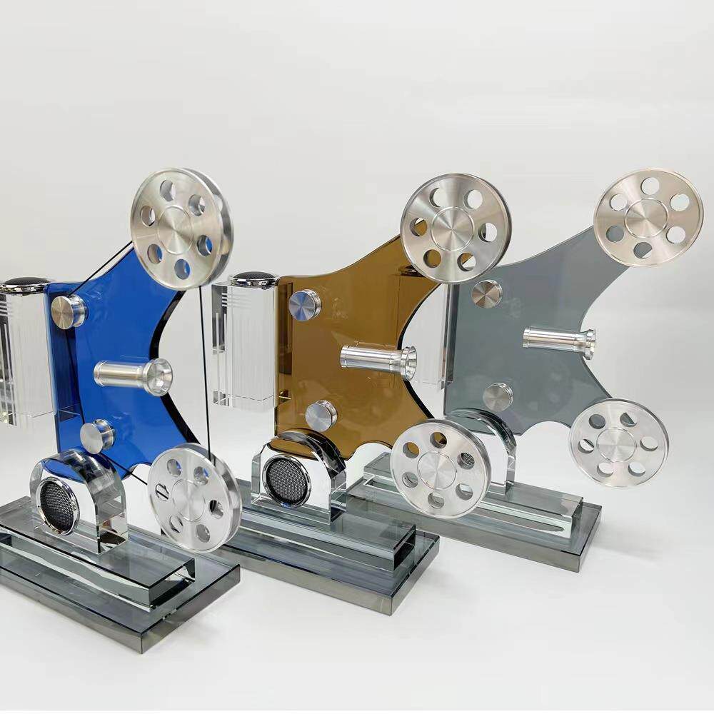 现代轻奢创意放映机水晶装饰摆件样板房售楼处高档软装家居工艺品