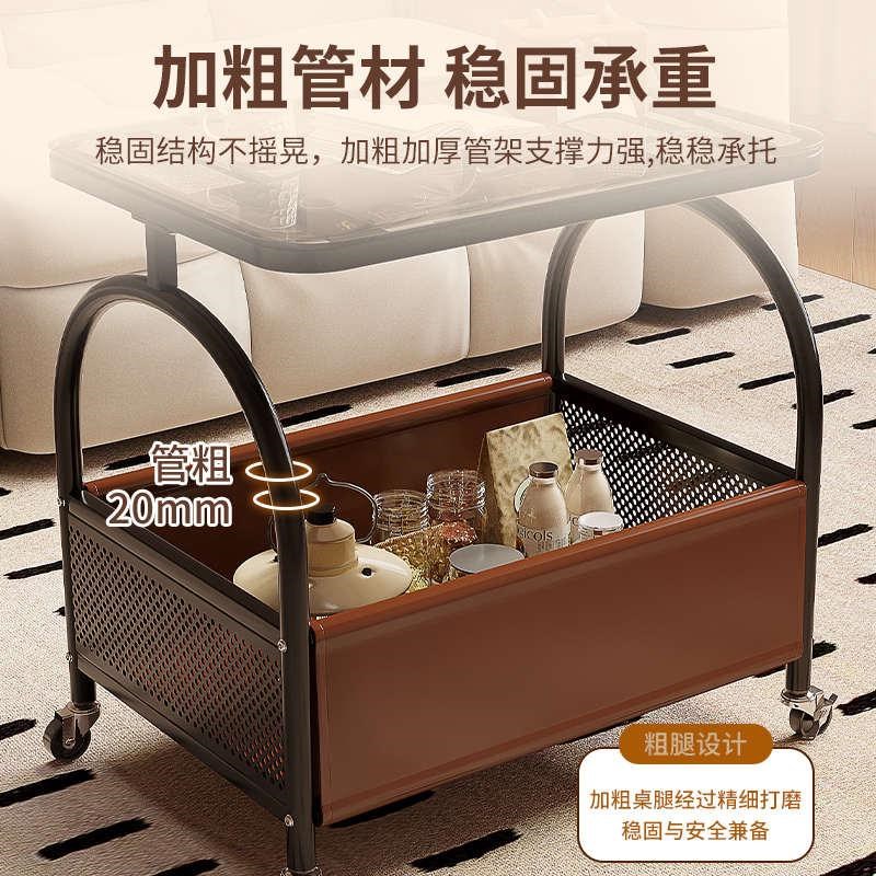 可移动客厅沙发置物玻璃边几中古风小茶几卧室床边简易带轮小推车