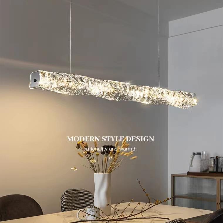 后现代简约餐厅一字长条水晶吊灯轻奢饭桌吧台意式设计师新款吊灯