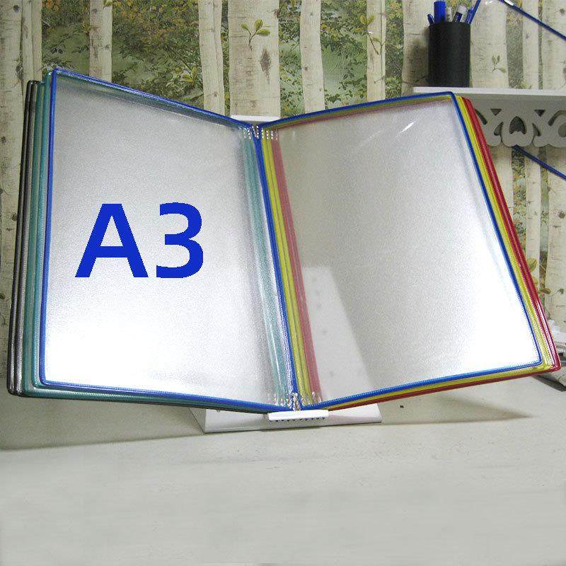 二用A3桌面台式展示架金属夹文件架台式资料架活页翻页文件夹10页