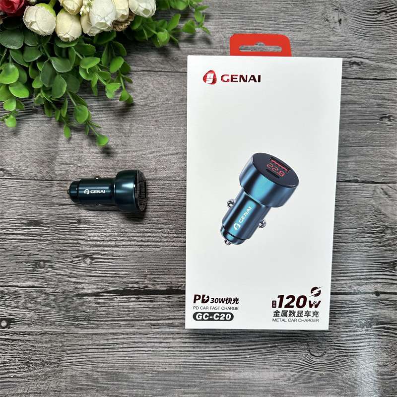 歌奈 GC-C20 车充 PD30W +120W 全兼容闪充 金属led数显车充