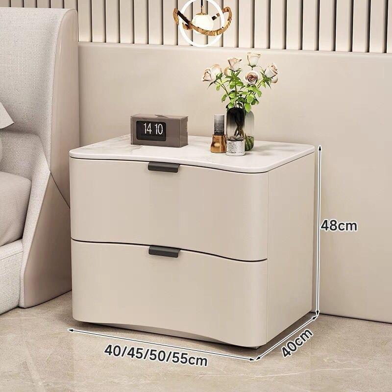 奶油风床头边柜实木皮质轻奢简约现代2024极简落地新款储物柜