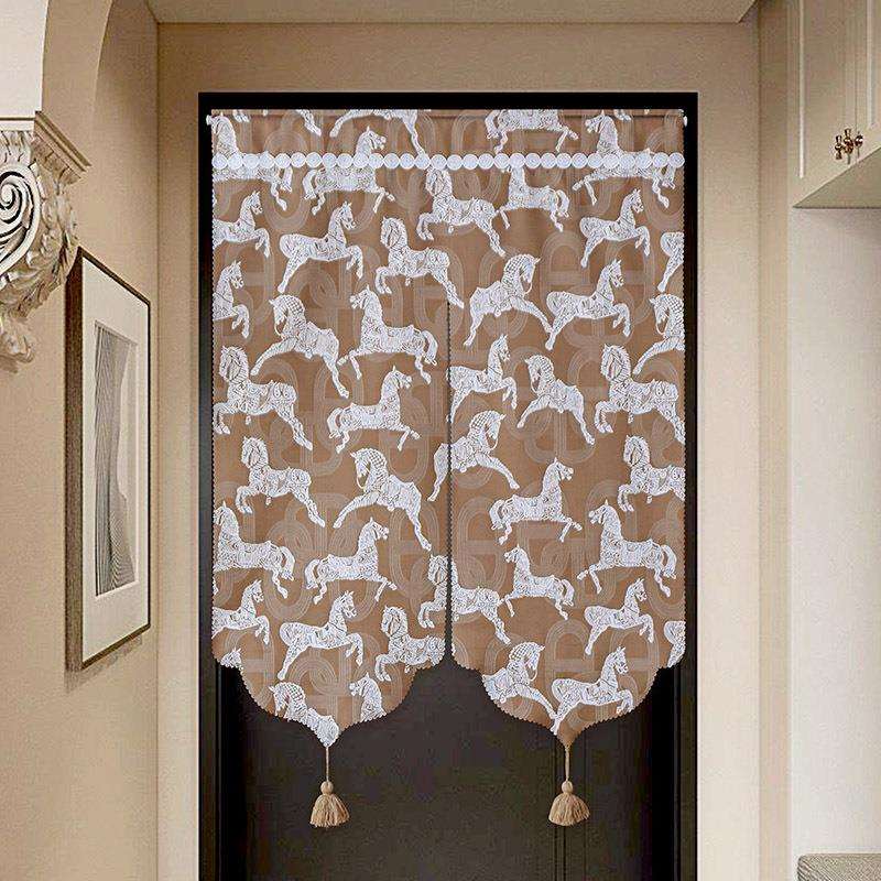 美式复古门帘半帘高档免打孔布艺提花隔断帘四季通用卫生间遮挡帘