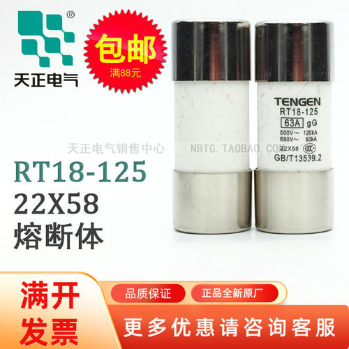 TENGEN天正电气RT18-125A 100A80A63A40A32A熔断器保险丝22X58
