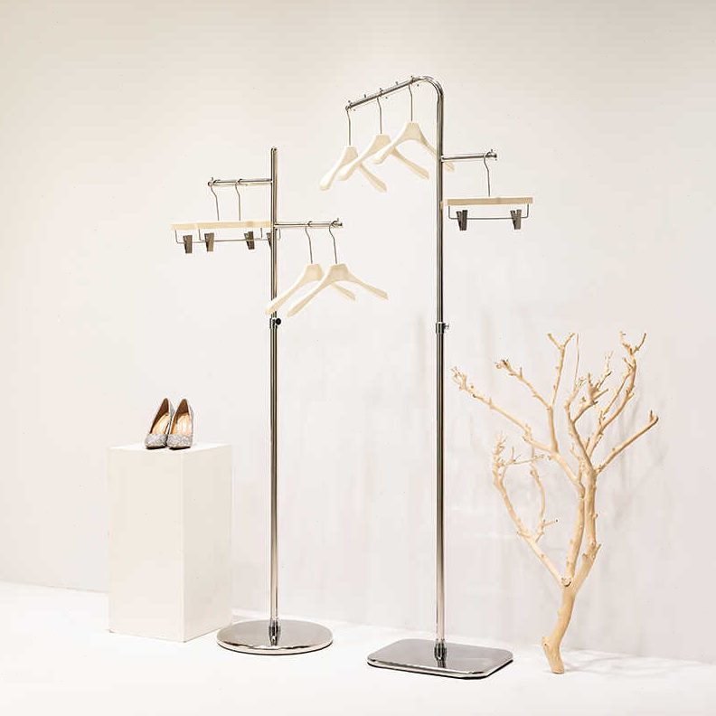 服装店衣帽架落地展示架正中岛挂衣架橱窗挂不锈钢直播间银色陈列