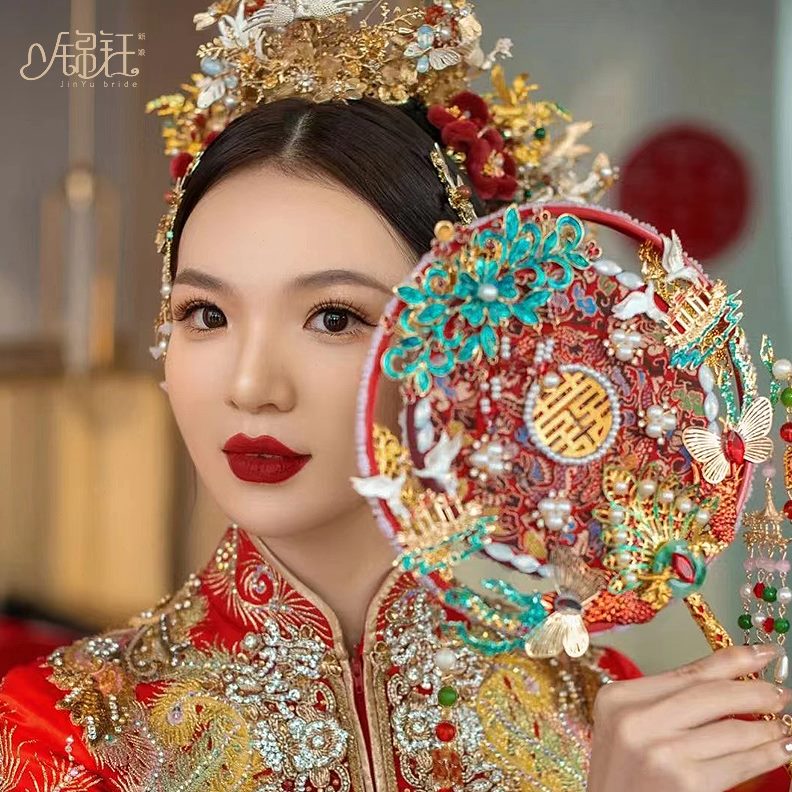 结婚中式婚纱扇礼服喜汉服新娘扇送婚闺蜜团扇婚礼成品扇新婚礼物