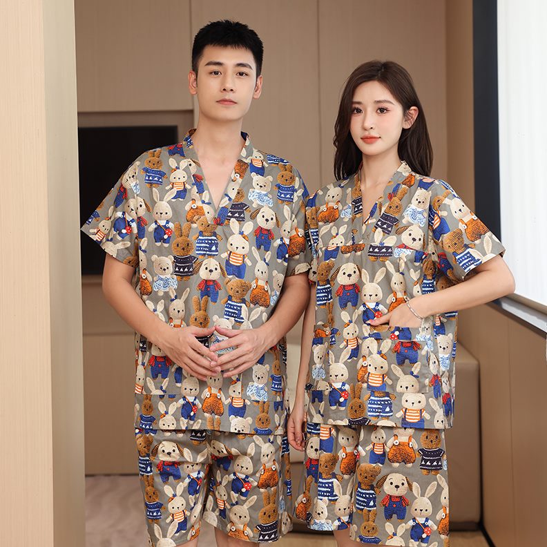 胸芈双层 大码洗浴睡衣足竹男款汗蒸服女按摩浴衣纯棉疗部中心