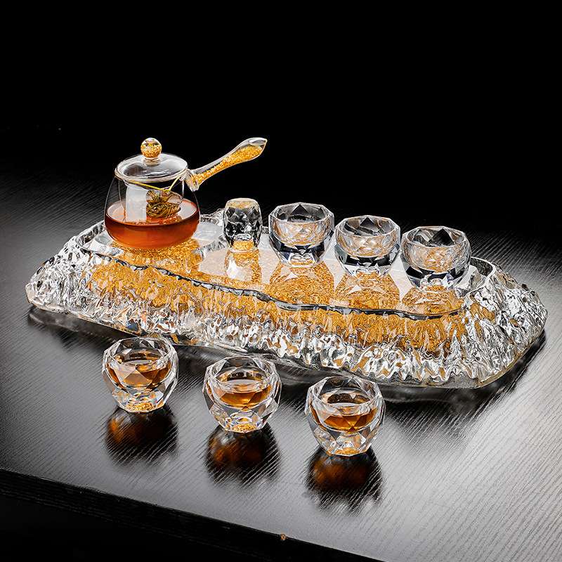 琉璃金箔家用带茶盘水晶电陶炉千里江山玻璃水晶茶杯茶具全套套装
