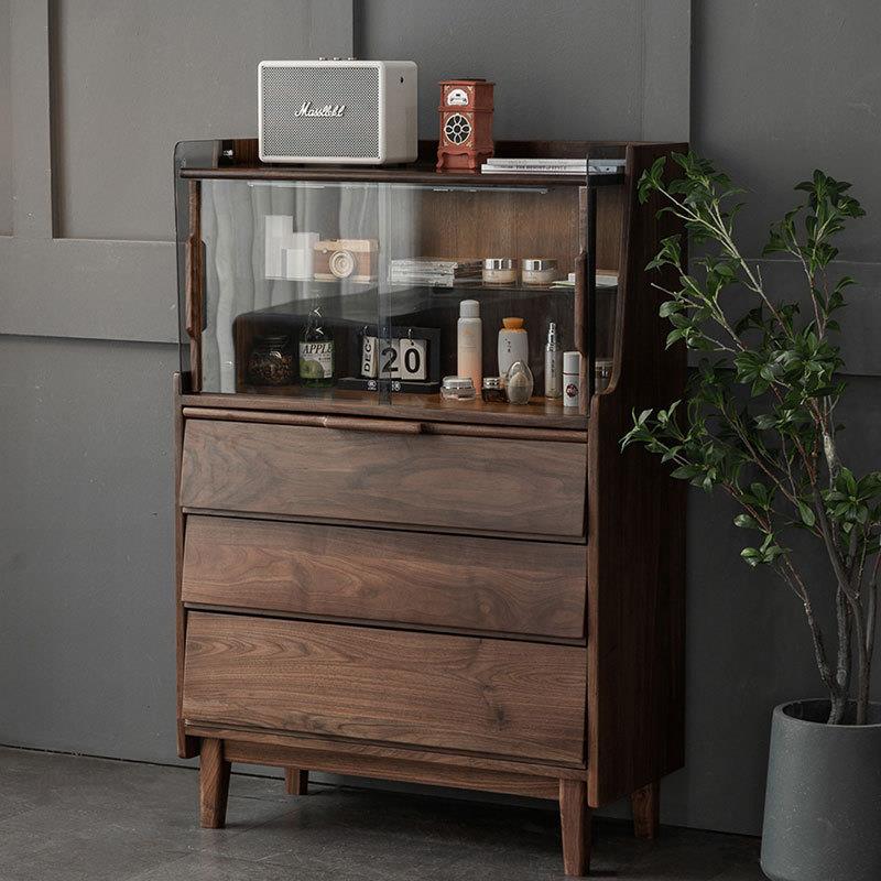 北欧黑胡桃全实木卧室五斗柜一体靠墙客厅餐边柜梳妆台茶水柜储物