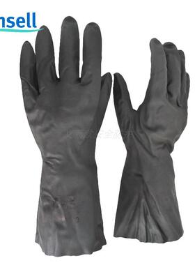 安思尔29-865氯丁橡胶防化手套耐酸碱工业手套绒面衬里长33cm