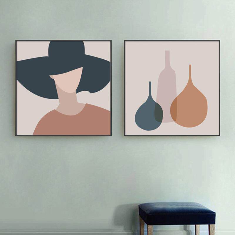 现代简约文艺挂画莫兰迪色块瓶子壁画小众人物客厅装饰画服装店画