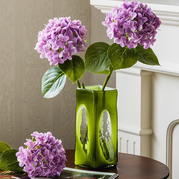 中古风橄榄绿色玻璃花瓶民宿复古客厅桌面鲜花插花装饰品水培花器