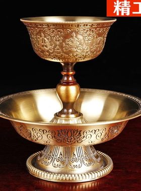 小号纯铜护法杯八吉祥雕花西藏用品精美雕刻八吉祥供杯圣水杯