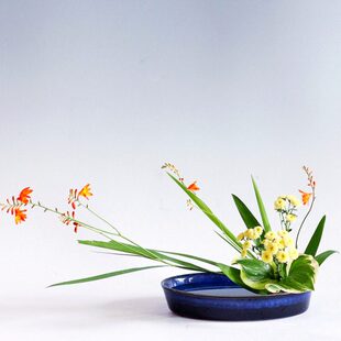 小花日式椭水花器插花花艺流渐变家居圆写景盘釉陶瓷花盆剑山道原