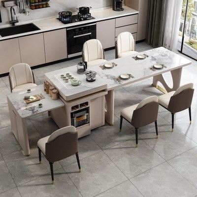 岩板餐桌岛台一体轻奢2024年新款旋转伸缩实木简约现代电磁炉茶桌,住宅家具,岩板餐桌,淘宝优惠券,粉丝福利购,淘宝优惠卷