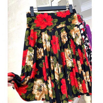 广场舞女夏大摆裙半身裙短裙妈妈装百褶裙中老年跳老人舞裙松紧腰