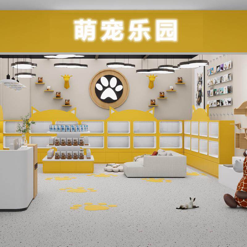 宠物店猫展示柜货架展示柜中岛猫咪别墅陈列架装修设计制做效果图
