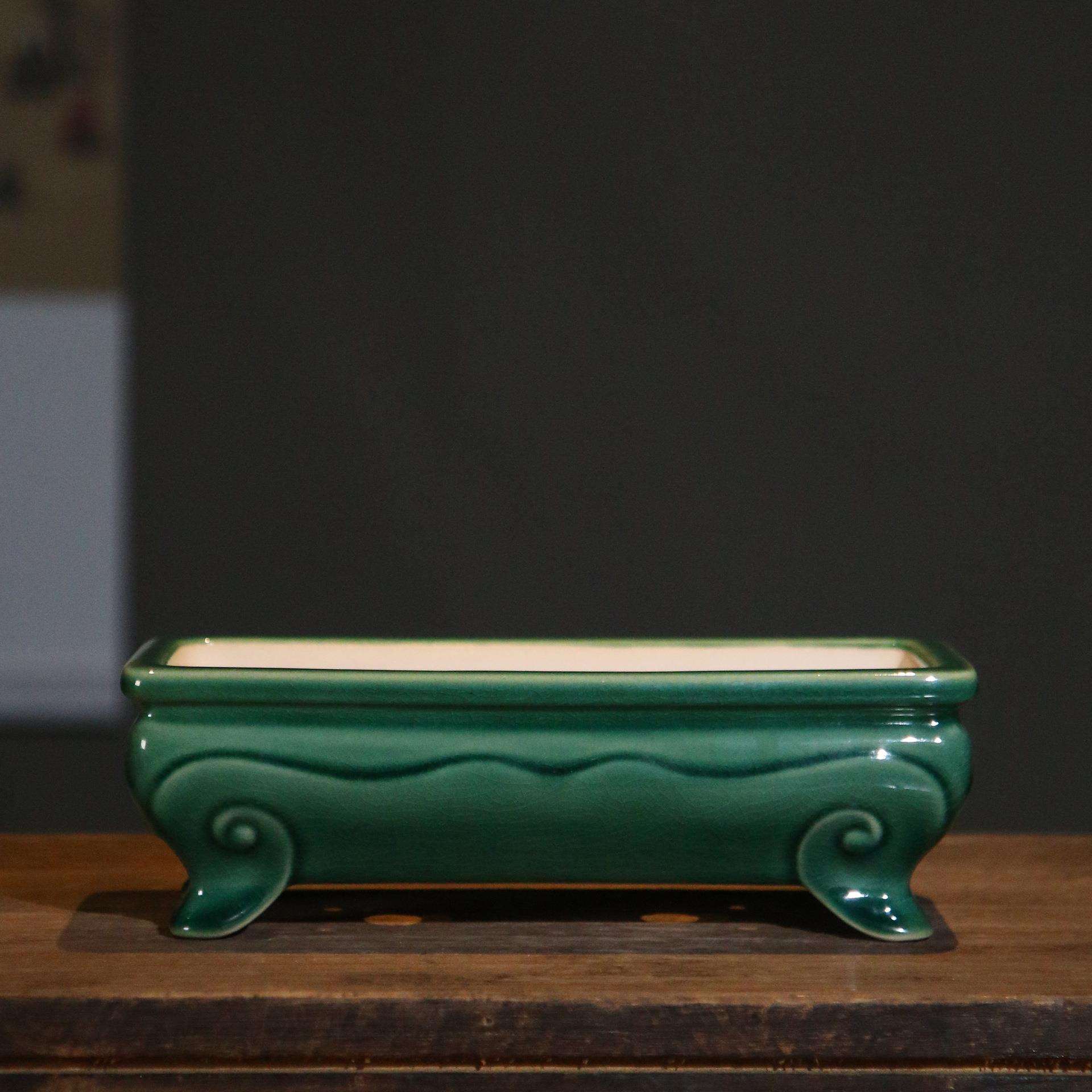 紫砂花盆陶瓷粗陶盆景盆长方形如意窄盆盆景盆手工微型菖蒲盆