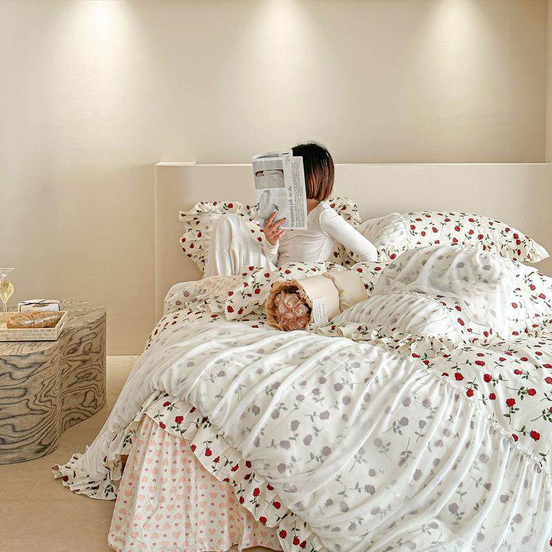 玫瑰恋人法式全棉花边蕾丝床裙四件套纯棉a类床上用品南通公主风,鲜花速递/花卉仿真/绿植园艺,割草机/草坪机,淘宝优惠券,粉丝福利购,淘宝优惠卷