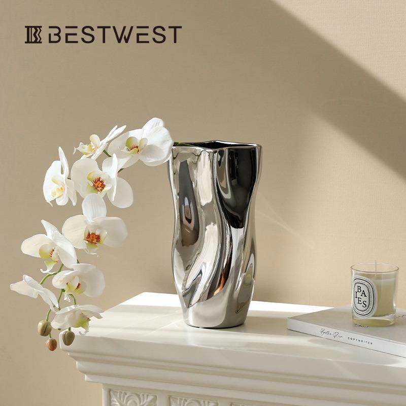 博西家居 创意电镀银色陶瓷花瓶摆件 家居客厅餐桌轻奢软装花器,电子元器件市场,其它元器件,淘宝优惠券,粉丝福利购,淘宝优惠卷