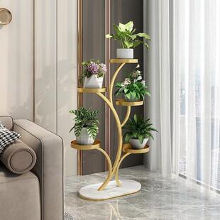 高端北欧轻奢花架子客厅落地式阳台置物架万向轮铁艺花盆多层托架