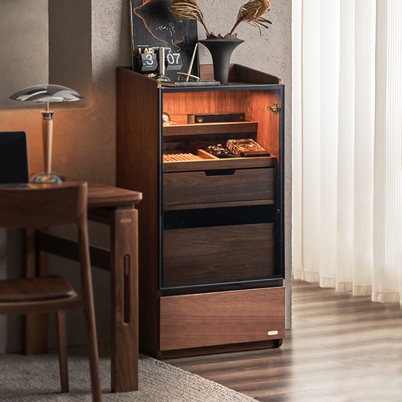 实木展示柜沙发边电视边柜w黑胡桃置物柜客厅储物柜雪茄展示柜