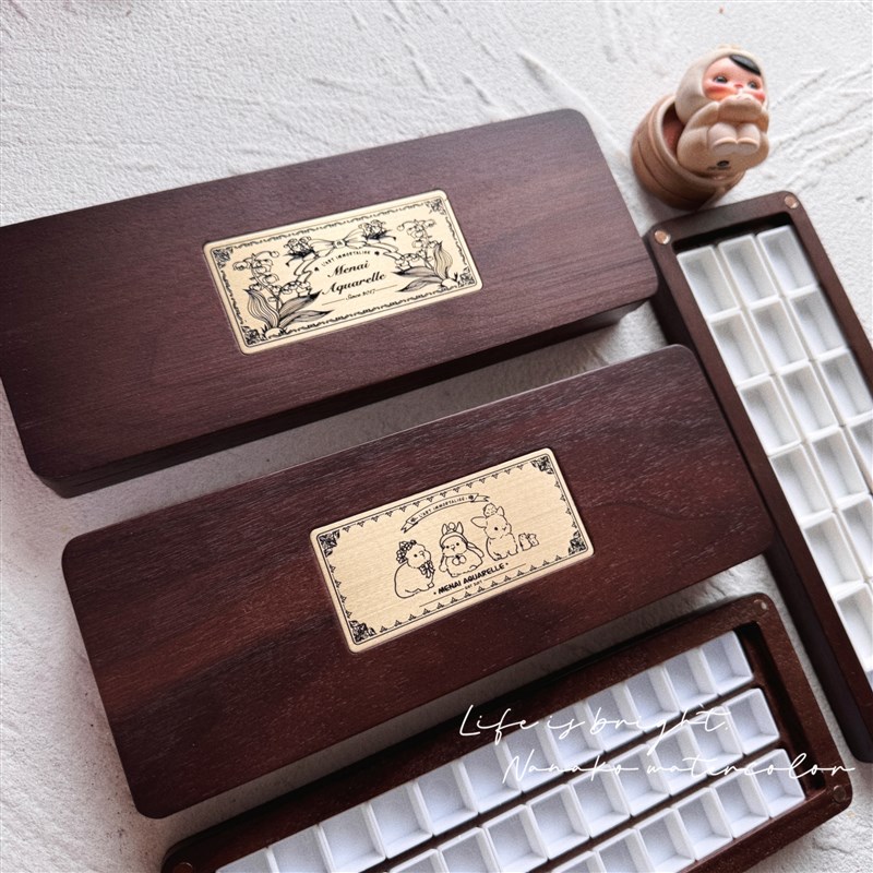 胡桃木水彩颜料木盒36色72色双层分装J盒复古文艺摆拍颜料收纳盒