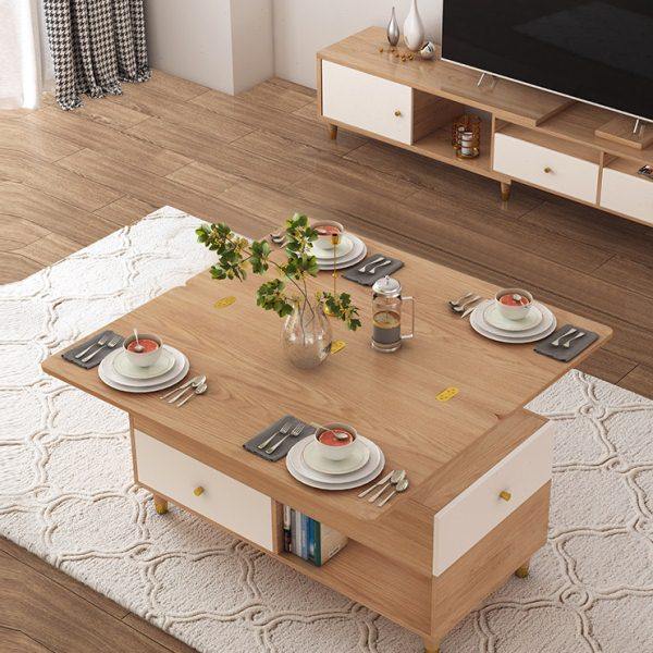 WTL四抽1米升降式茶几变餐桌多功能简约现代折叠两用北欧客厅家具