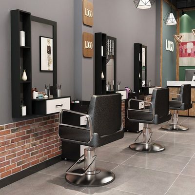 美发店镜子柜子一体发廊台面挂墙定制网红壁挂式镜简约理发店镜台