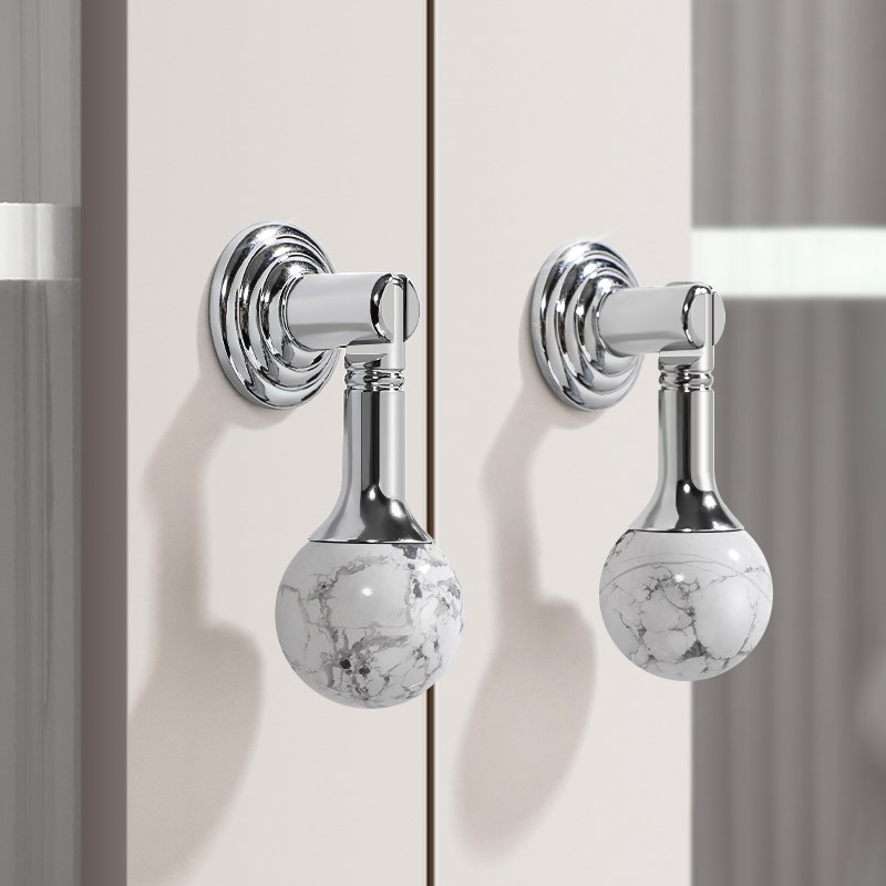 法式轻奢银色黄铜l柜门拉手衣橱柜门抽屉家具中古风圆球吊坠小把