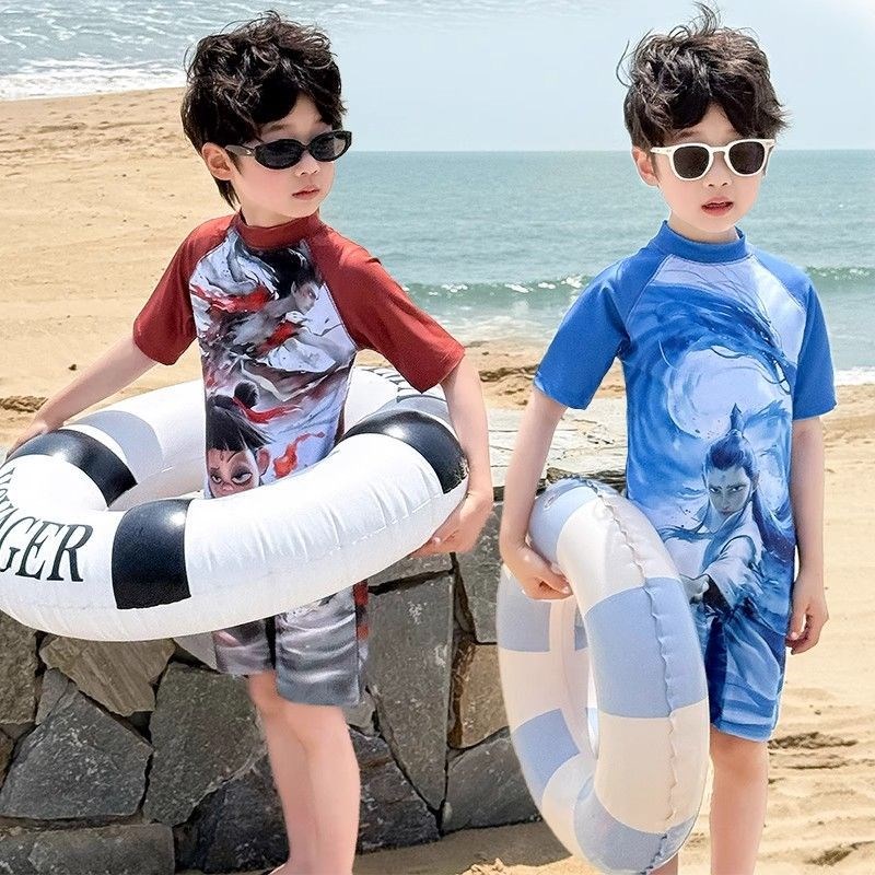 儿童泳衣男童哪吒连体泳s装速干游泳衣男孩专业训练帅气敖丙一体