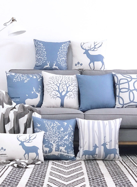 北欧风格麋d鹿棉麻现代简约抱枕靠背靠垫客厅沙发靠枕抱枕套不含