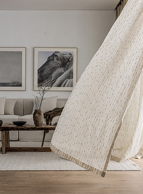 日式文艺窗帘纱帘阳m台纱2021年新款透光不透人日系和风亚麻窗纱