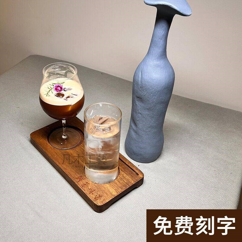 定制实木一豆两喝咖啡p托盘创意长方形木托木制2孔杯托咖啡厅商用