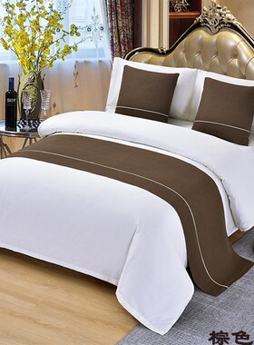 酒店样板房纯色轻奢床上用品床旗北欧现代简约素色民Y宿床尾巾床