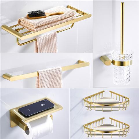 304不锈钢拉丝金浴巾室卫生间毛巾架挂件置物架厕纸架套轻奢单杆