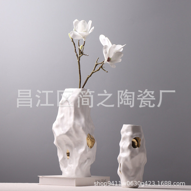 欧式白色陶瓷花瓶摆件客厅插花轻奢高档餐桌电视柜卧室家居装饰品