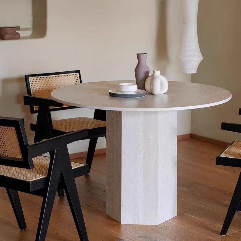 舒梵新品岩白桌/洞石岩板圆餐桌/中古风格桌子圆桌复古